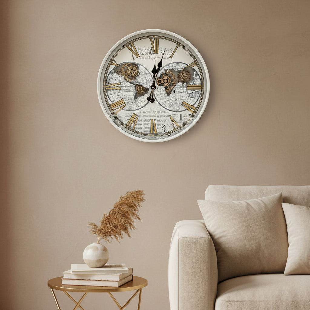 Mechanical gear antique wall clock with real moving gears decorative vintage industrial wall clock for living room office hallway restaurant and home décor.
