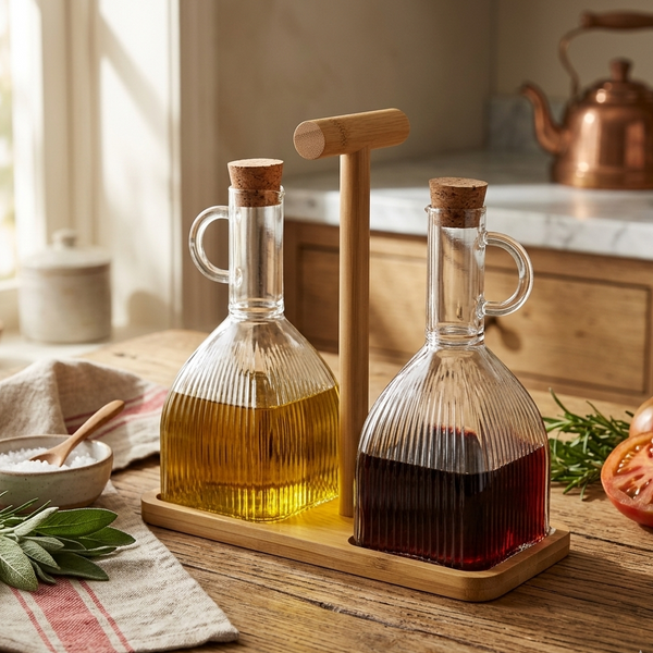 300ml Double-Layer High Borosilicate Glass Oil Bottle for Olive Oil, Vinegar, and Dressings, Durable and Heat-Resistant Glass for Kitchen and Dining Use