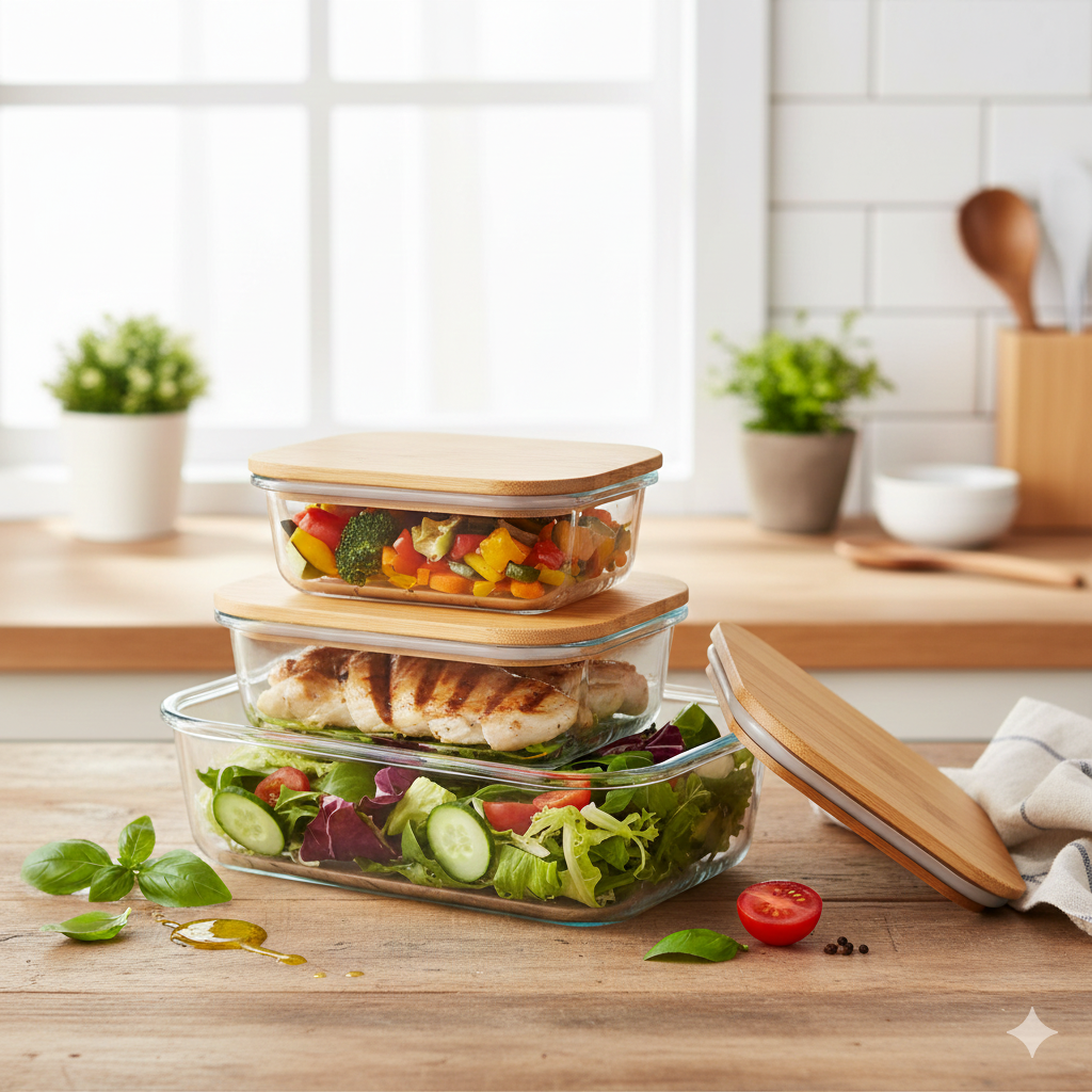 3in1 Snack Storage Box Set With Wooden Top Lid