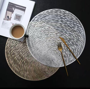 Set of 6 stylish PVC table mats, heat-resistant and non-slip, ideal for dining tables, bowls, and coasters.