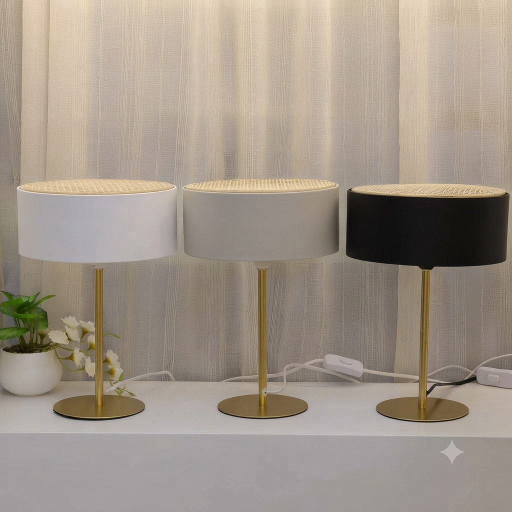 modern gold table lamp with elegant gold base and fabric shade available in white cream and black measuring 35x25cm