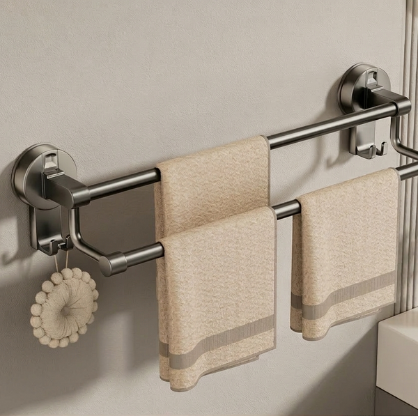 60 cm Suction Towel Holder, Hard Plastic, Drill-Free Installation for Kitchen and Bathroom Organization