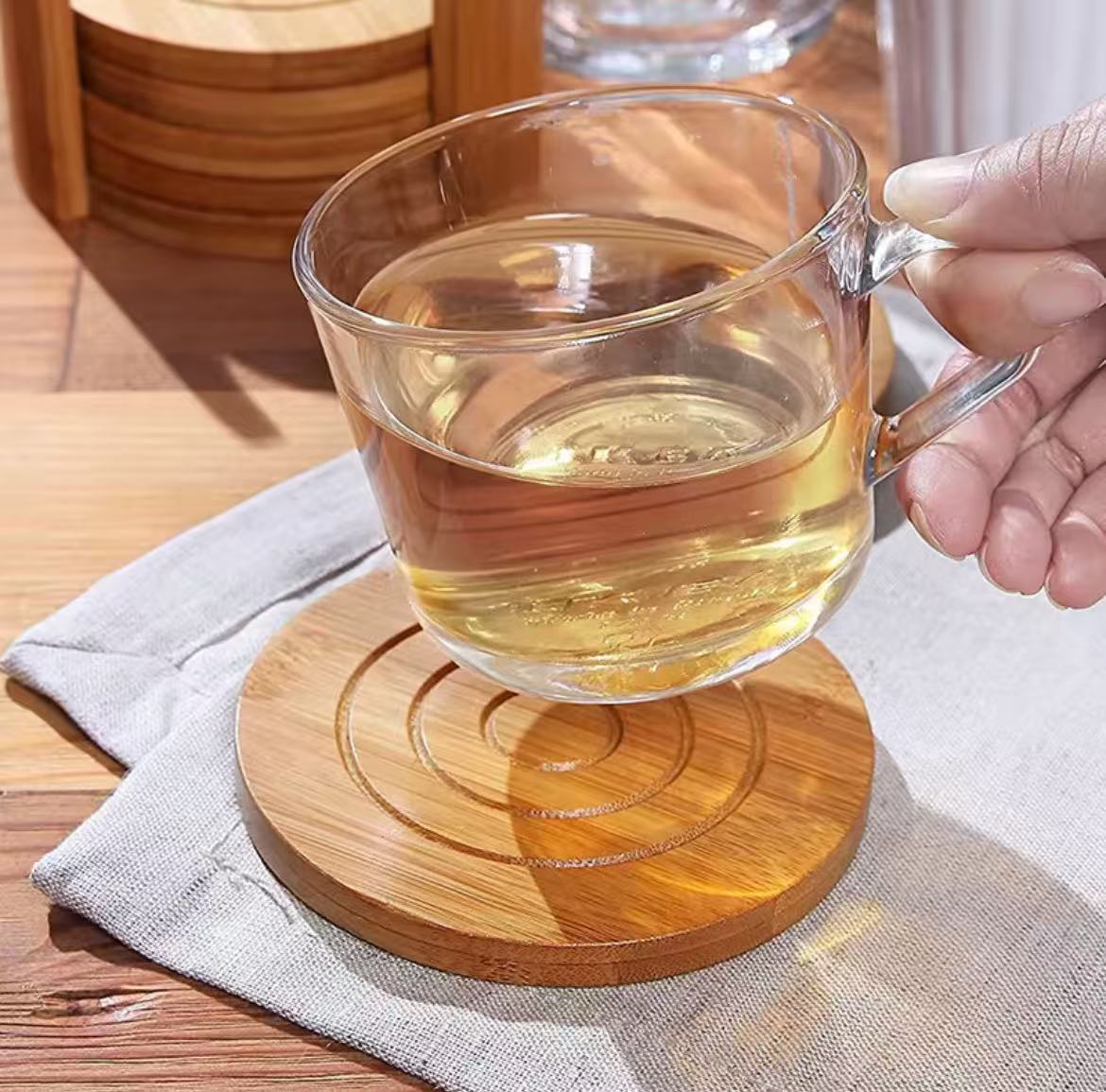 6-Piece Round Bamboo Coaster Set