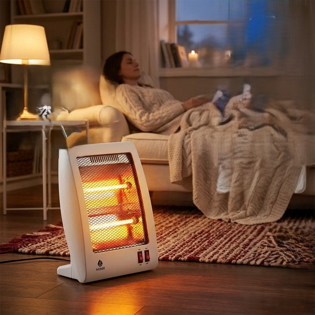 Nunix HQ1250 ceramic quartz room heater with four heating tubes and safety protection