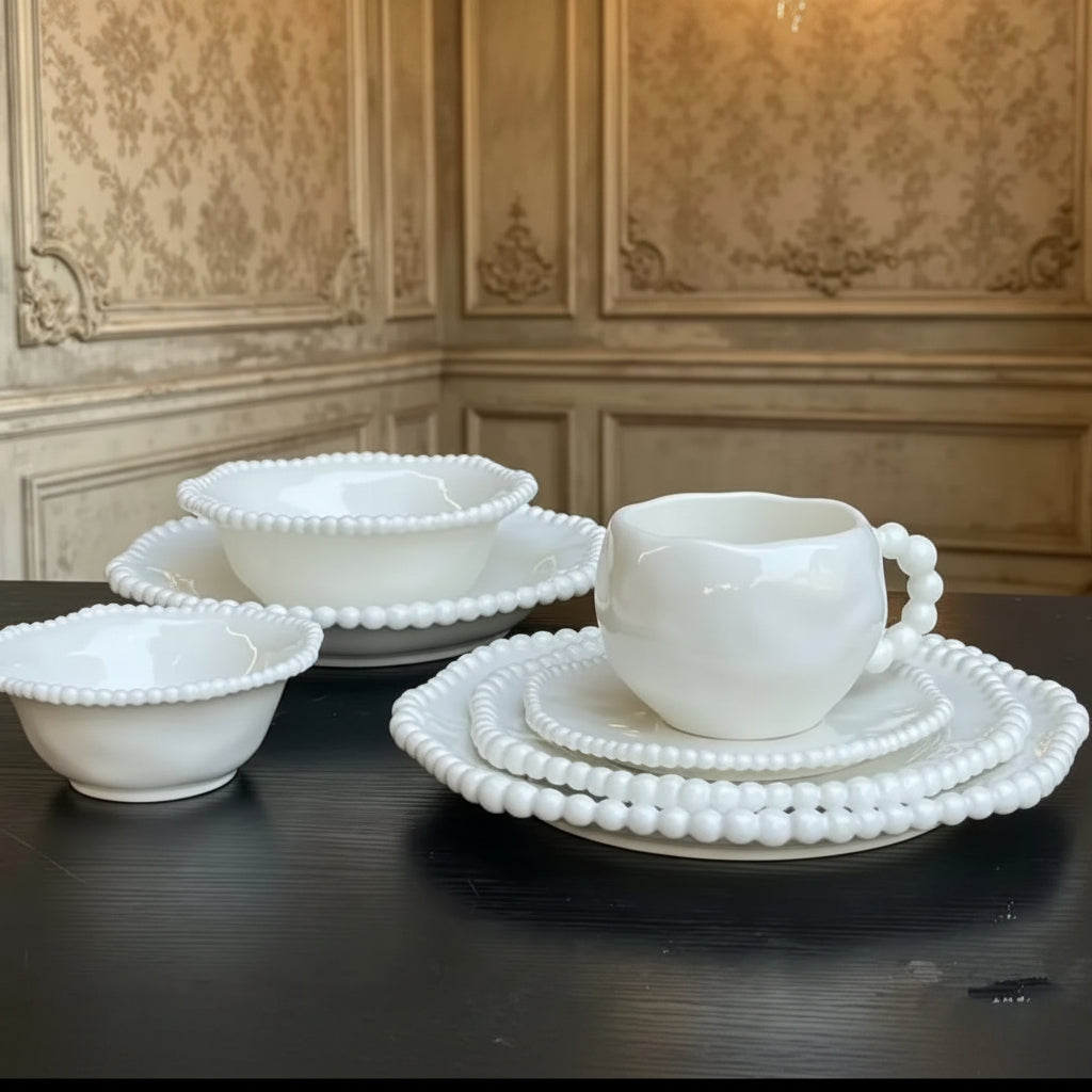36 Piece Pearl Rim White Dinnerware Set