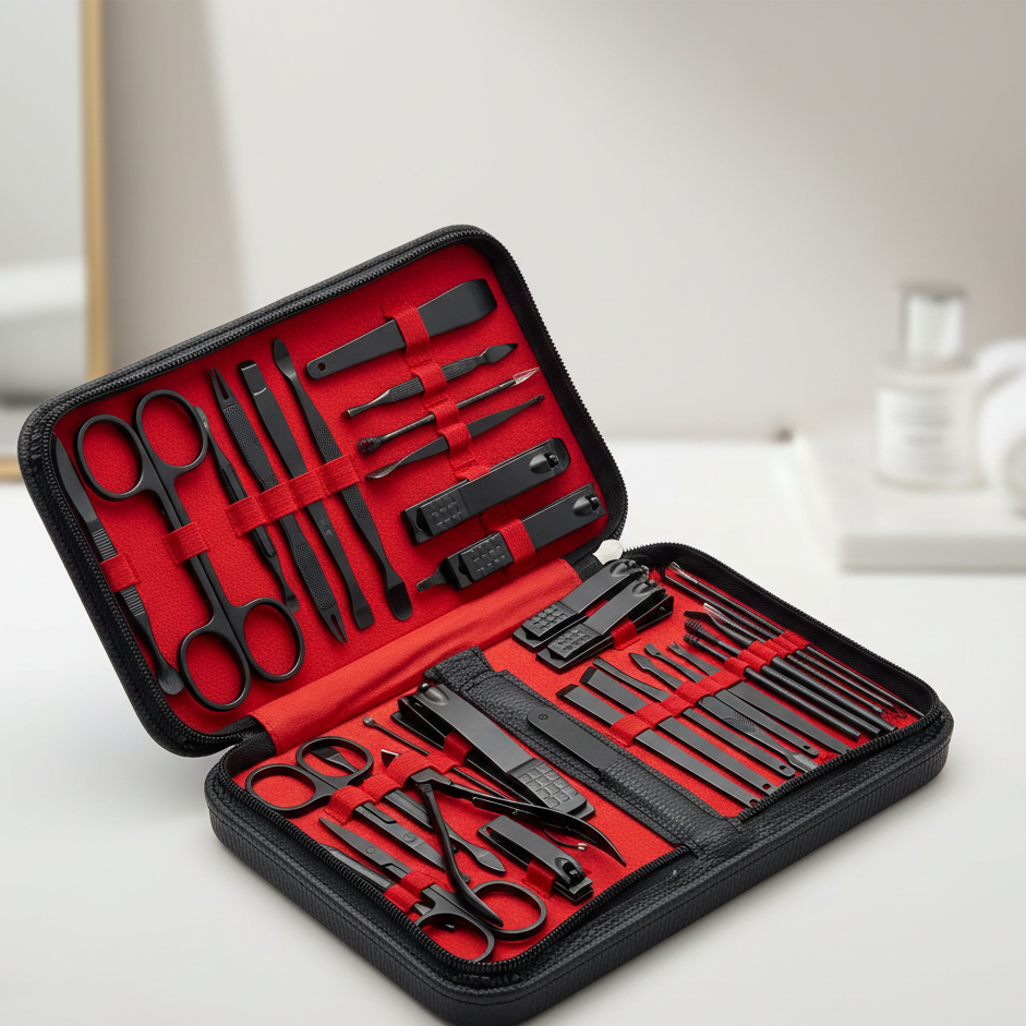 26pcs grooming manicure nail care set with nail clippers and beauty tools in a compact case