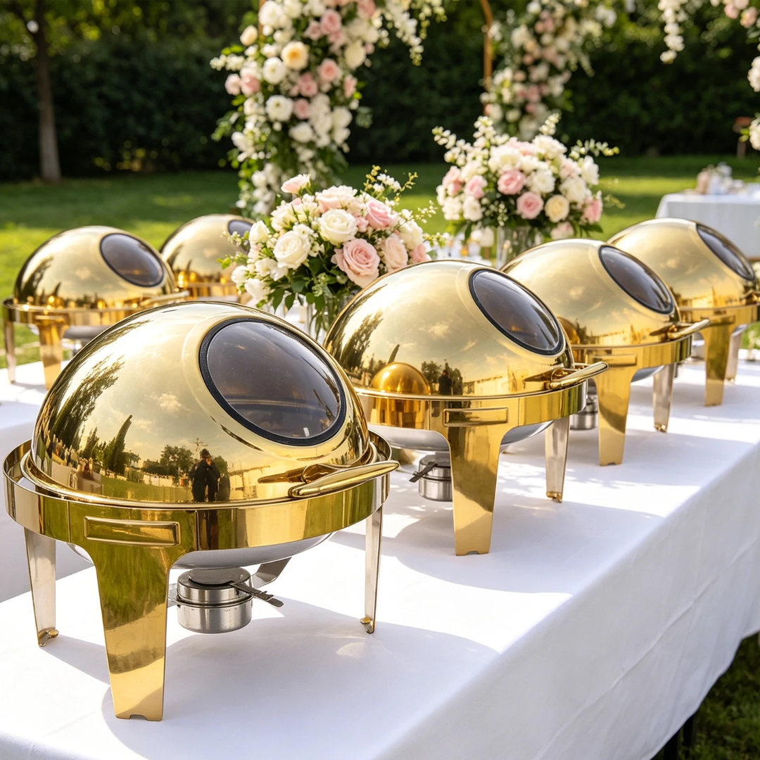 6 Litre Golden Round Roll Top Chafing Dish