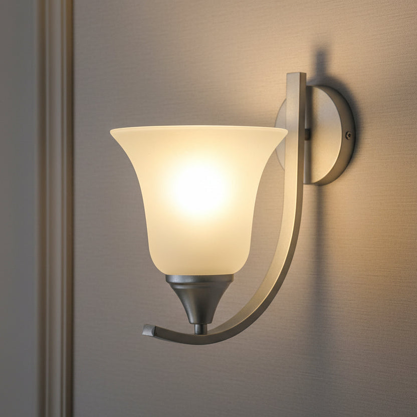 Silver and white glass wall lamp with iron frame, modern E27 indoor decorative lighting fixture