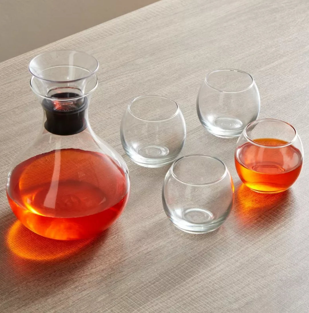 Round Lemon Decanter  with 6 Glasses
