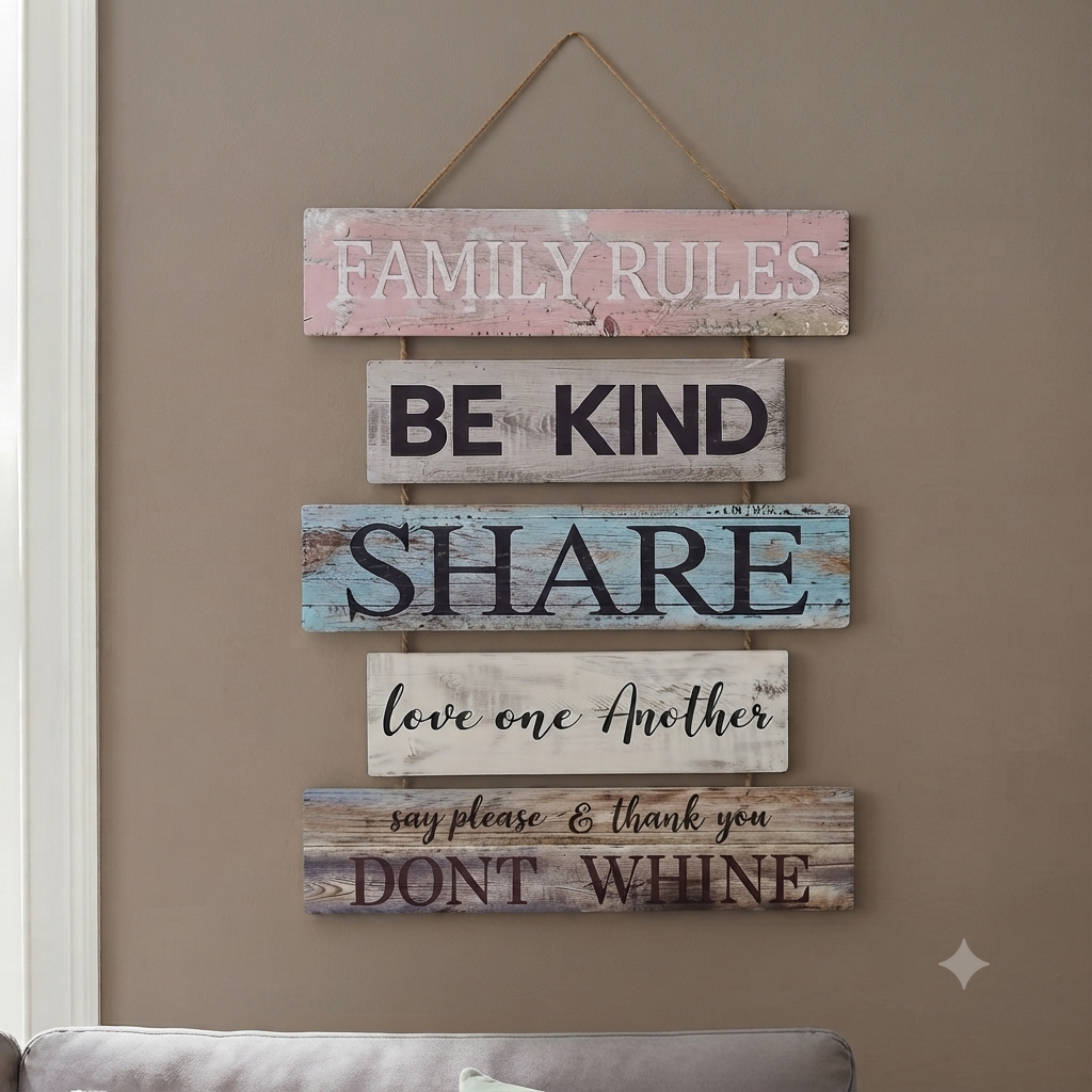 5-Layer Wooden Wall Hanging House Rules Sign