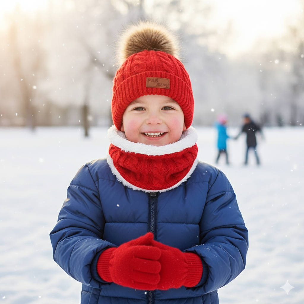 3-in-1 Winter Kids Beanies Hat, Scarf & Gloves Set