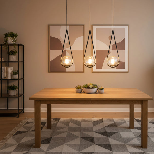 3-Light Pendant Lamp with Teardrop Glass Shades E27 Light PL 1165-03-BK