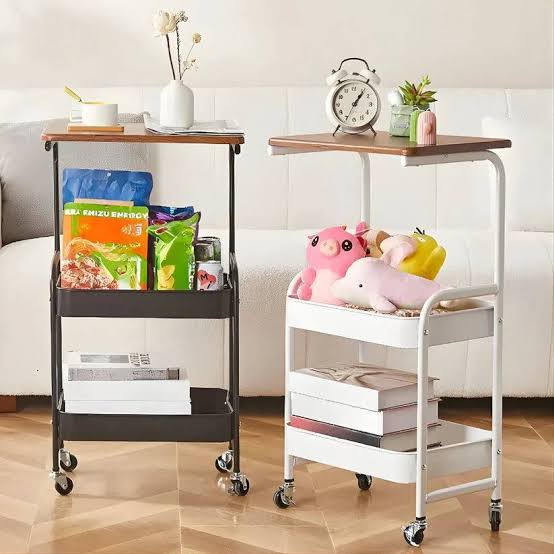Wooden Top Double Mesh Tray Trolley Rack