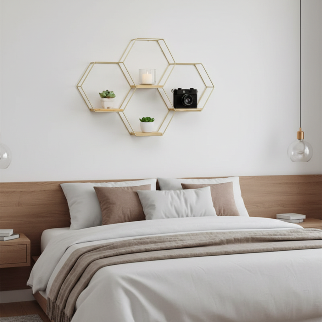 4-Piece Hexagon Floating Wall Shelf