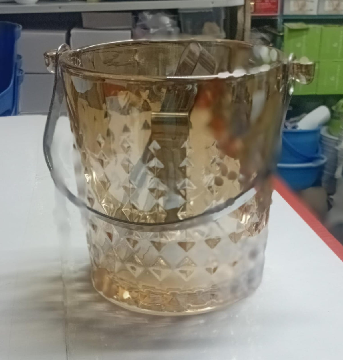 900ml Glass Crystal Ice Bucket With Handle And Tongs