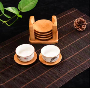 Gemelli Colllection bamboo coaster set natural wooden drink coasters with holder eco friendly cup coaster set table protection coffee mug coaster organiser dining table accessory