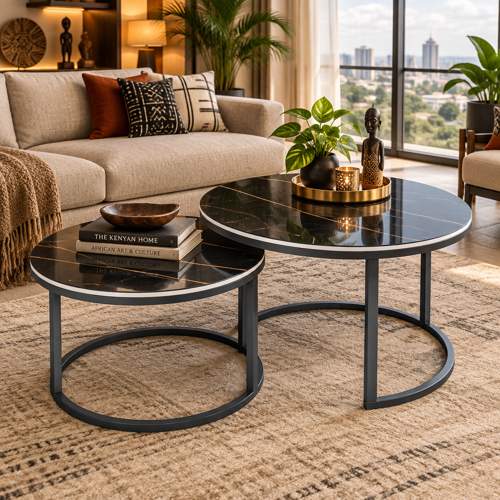 2-Piece Round Dark Grey Stone-Pattern Nesting Side Table Set – FCT 005