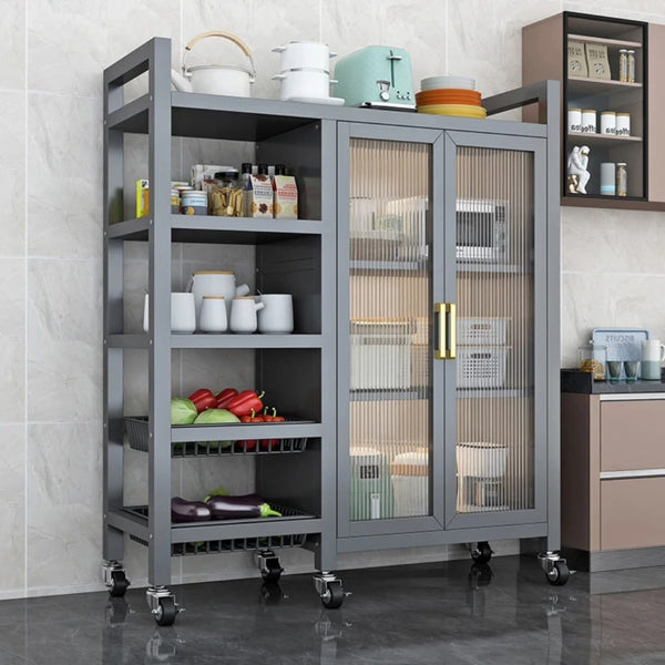 Gemelli Colllection multi functional kitchen storage rack carbon steel microwave stand cabinet visible doors metal handles kitchen organiser shelves utensil storage rack clutter free kitchen furniture