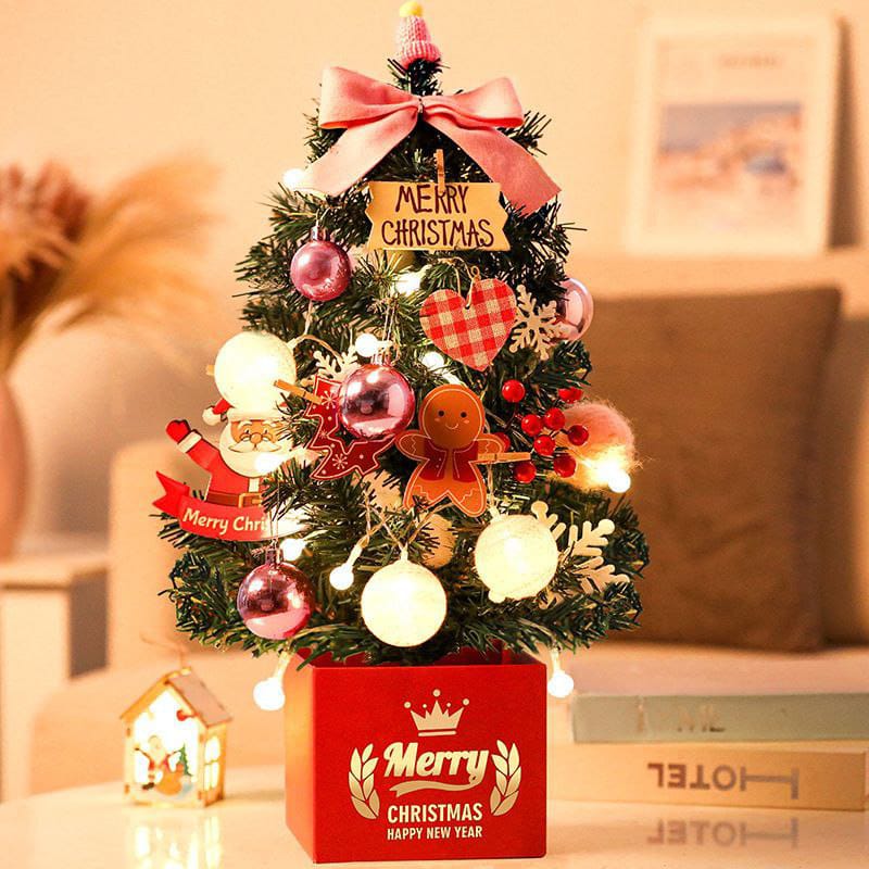 Desktop Christmas Tree with Ornaments and LED String Lights 45cm