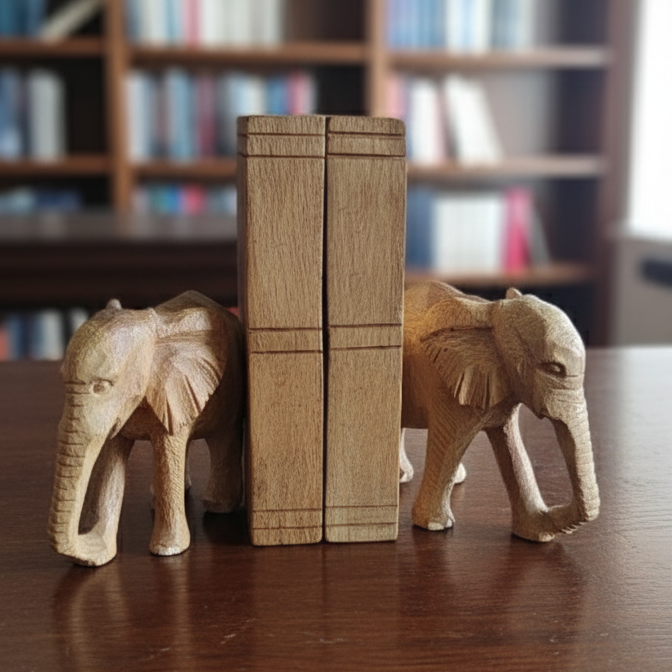 2 In 1 Elephant Bookend – Handcrafted Wooden Décor (16cm x 9cm)