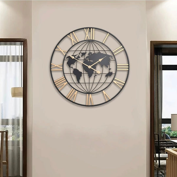 Roman Numerals World Map Wall Clock-60cm