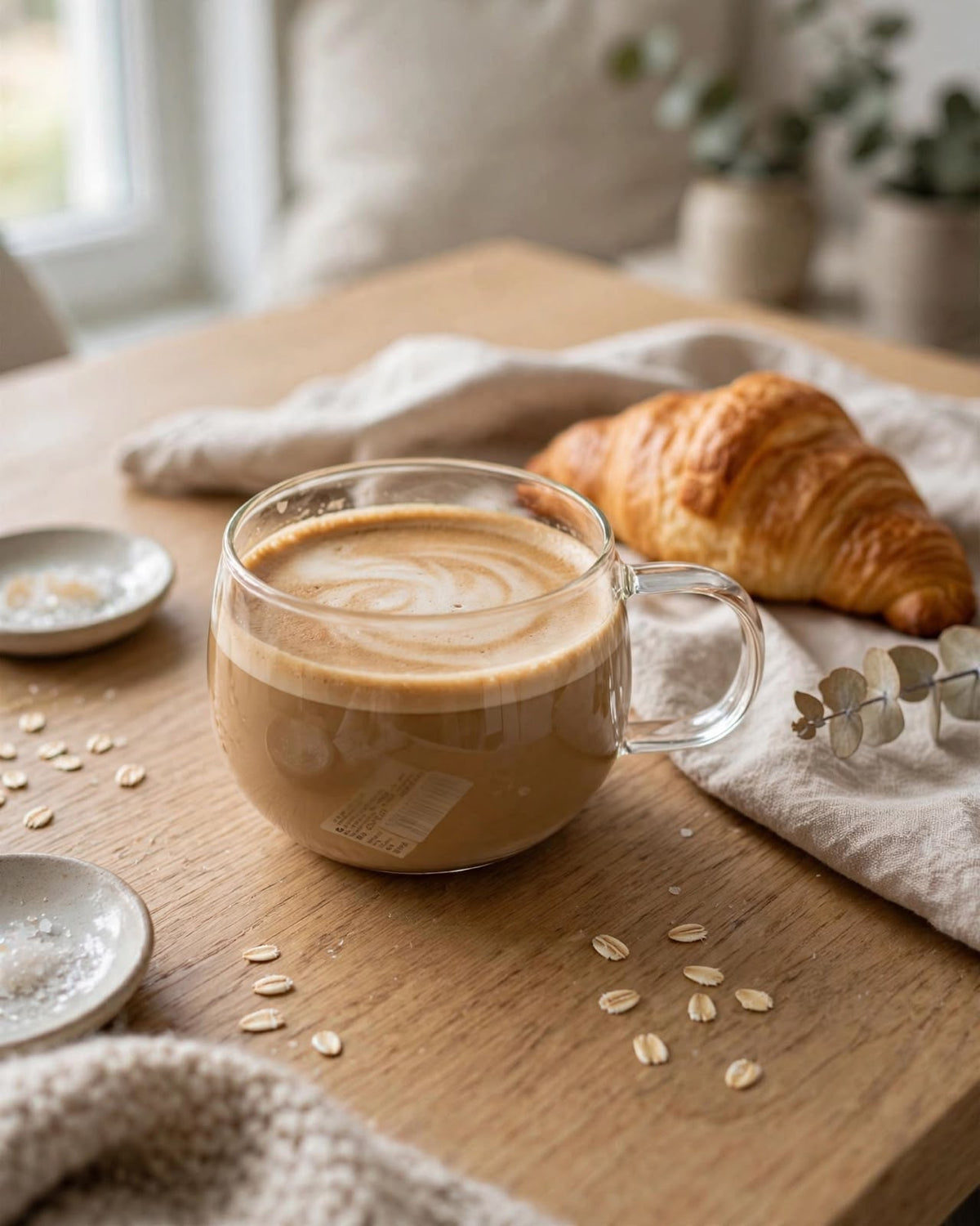 6-piece set of 400ml round clear borosilicate glass mugs with a small bulbous shape, suitable for coffee, tea, dawa and matcha.