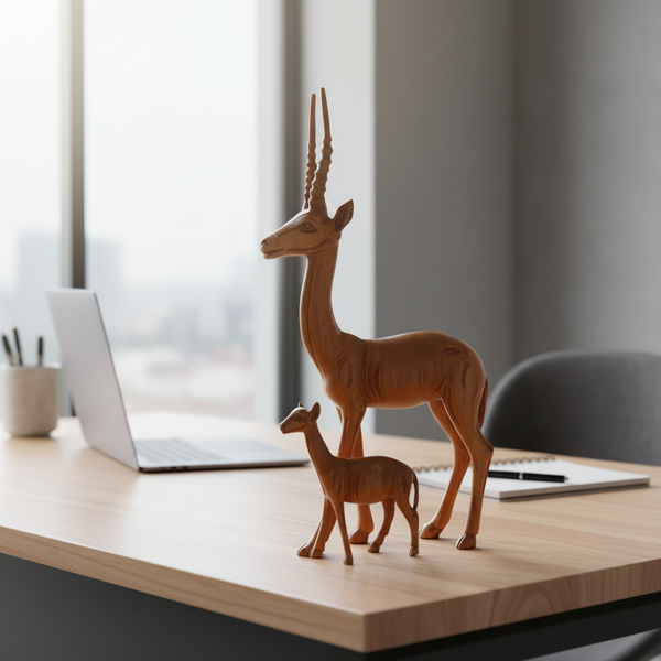 2 in 1 Wooden Gazelle Rosewood Sculpture (40 × 25 cm)