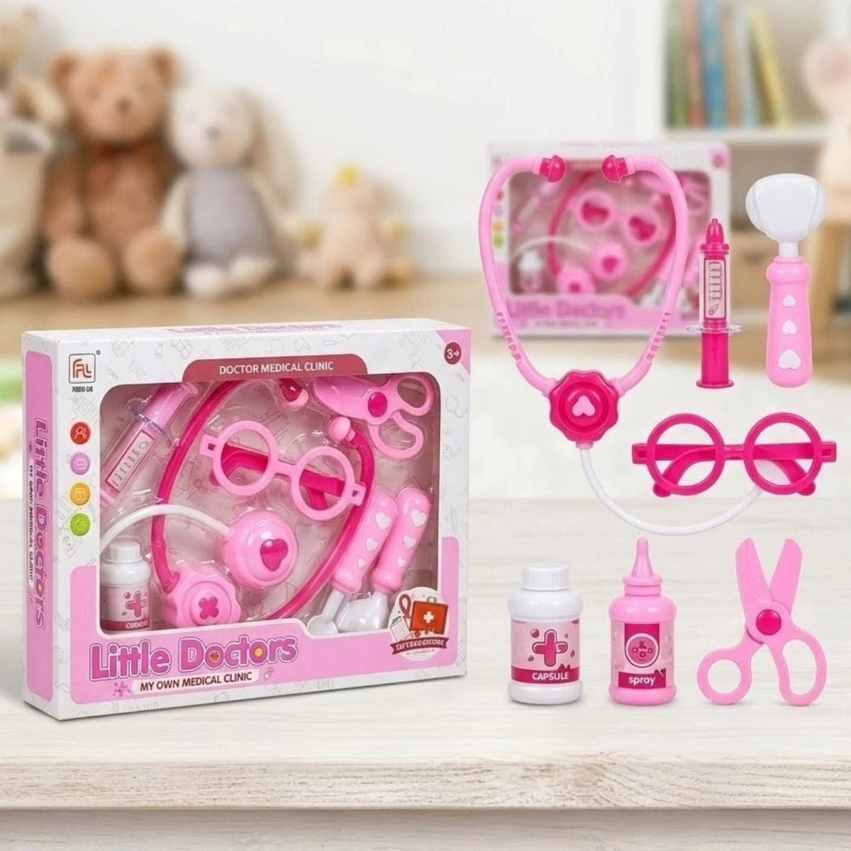 Doctor play set with kid-friendly medical tools for imaginative role-play and learning