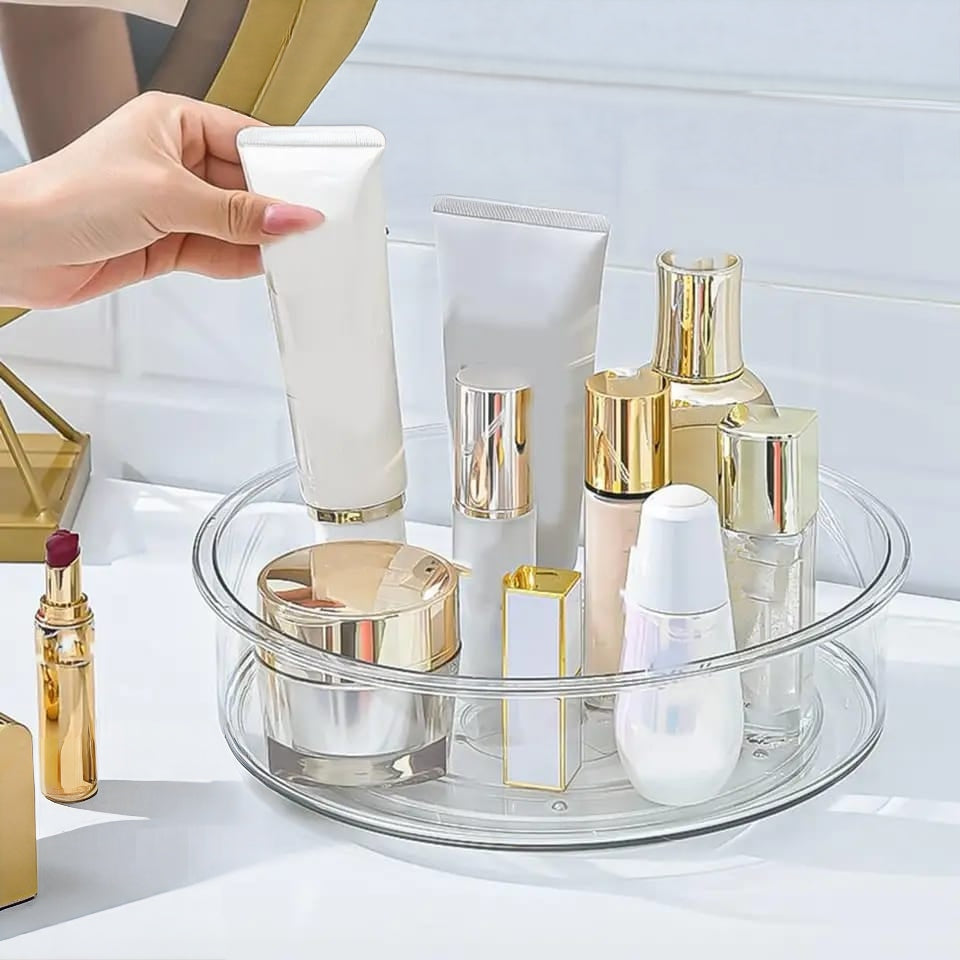 Acrylic Rotating Cosmetic Organizer Turntable – Clear 360 Degree Makeup Storage Stand for Dressing Table
