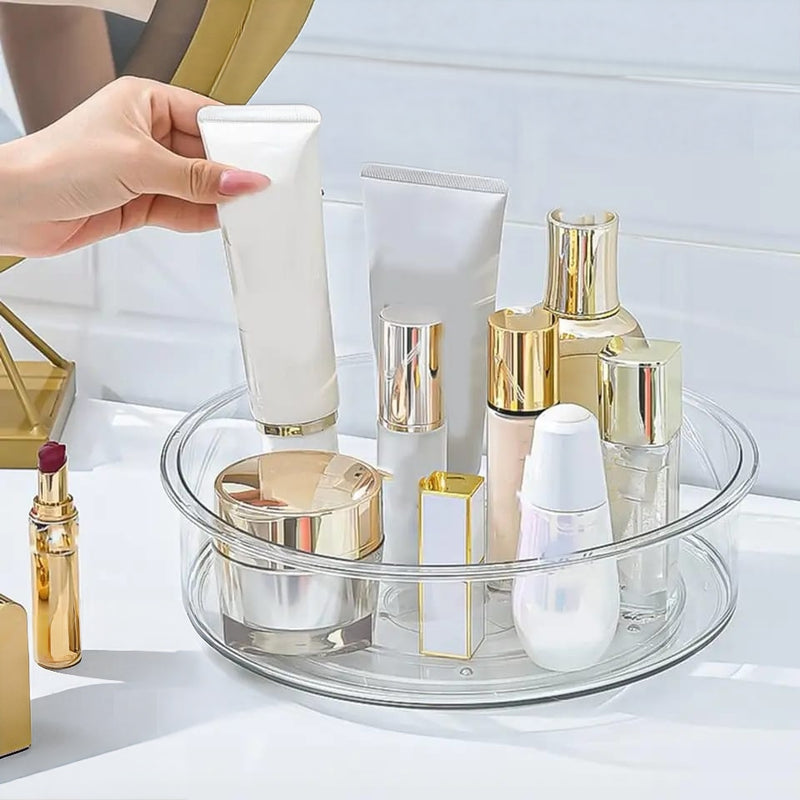 Acrylic Rotating Cosmetic Organizer Turntable – Clear 360 Degree Makeup Storage Stand for Dressing Table