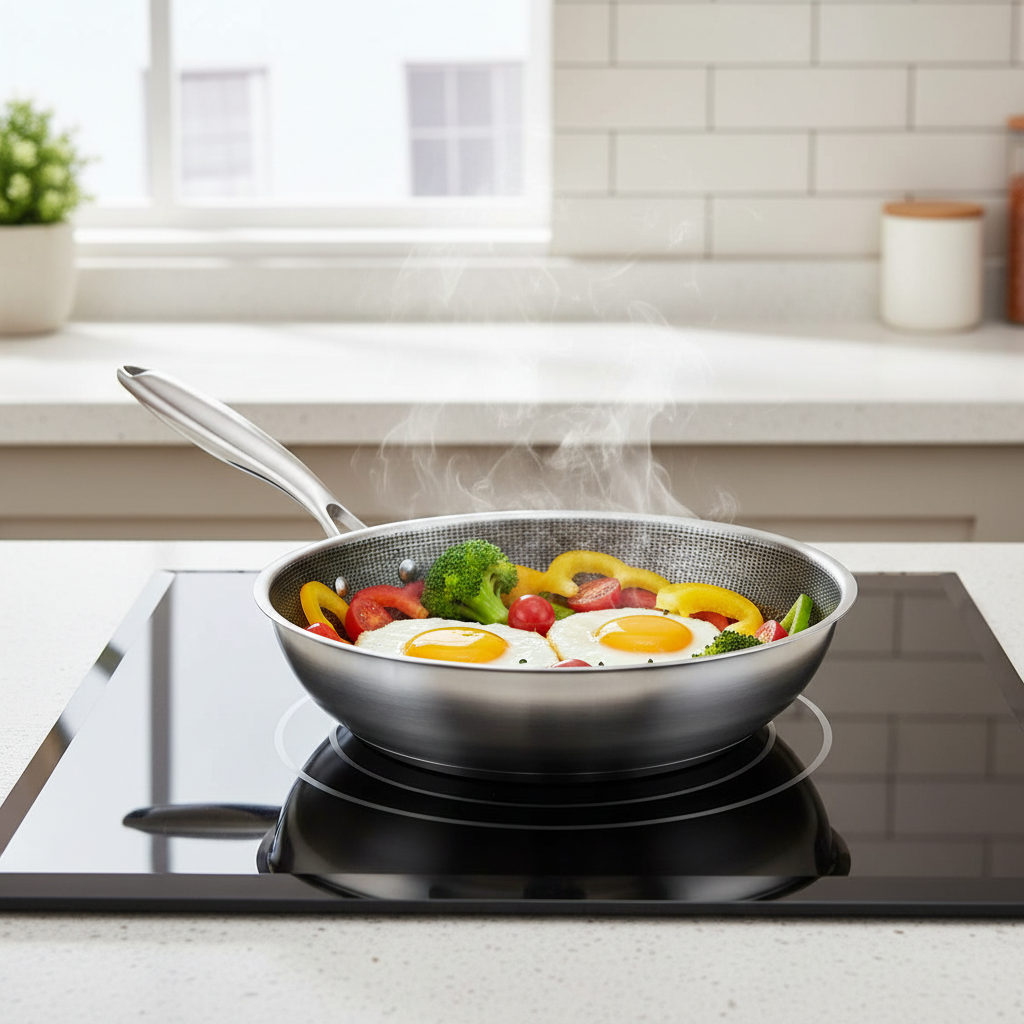 28cm stainless steel honeycomb non-stick frying pan with handle.