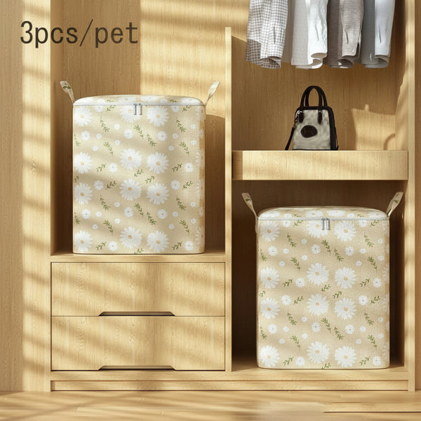non-woven zipper storage bag set in 110L, 140L, and 180L sizes for organising clothes, bedding, quilts, blankets, toys, and household items.
