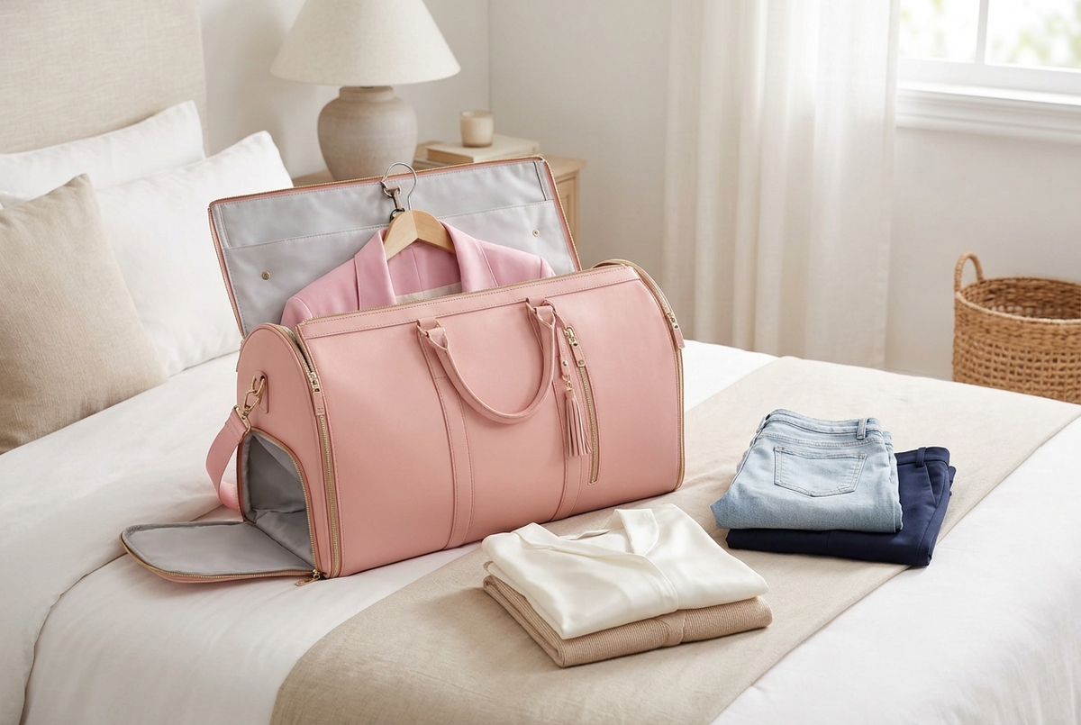 2 in 1 Convertible PU Leather Garment Duffle Bag with Shoe Pouch