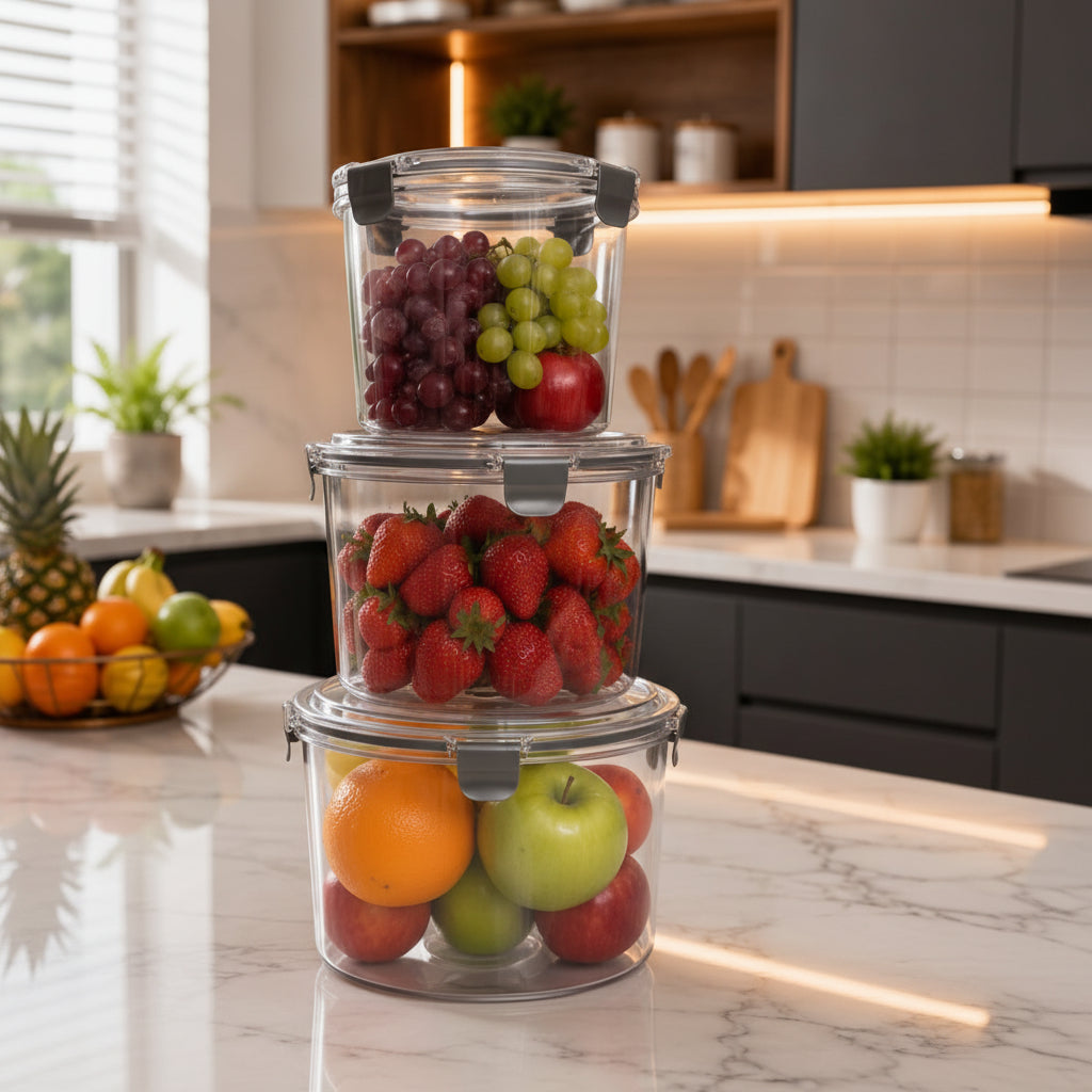 3-piece acrylic lock and lock BPA free storage container set airtight food storage containers 5 litre 4.2 litre and 2 litre pantry organisers for cereals flour sugar rice pasta snacks and kitchen storage