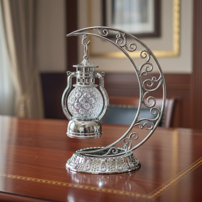 Turkish Mosaic Moon Lamp Holder – Silver &amp; Gold