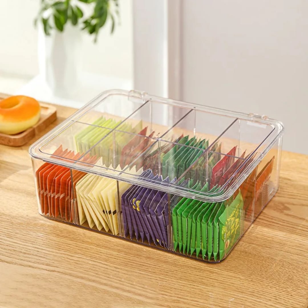acrylic tea bag organizer with clear cover and divider compartments multi functional storage box for tea bags