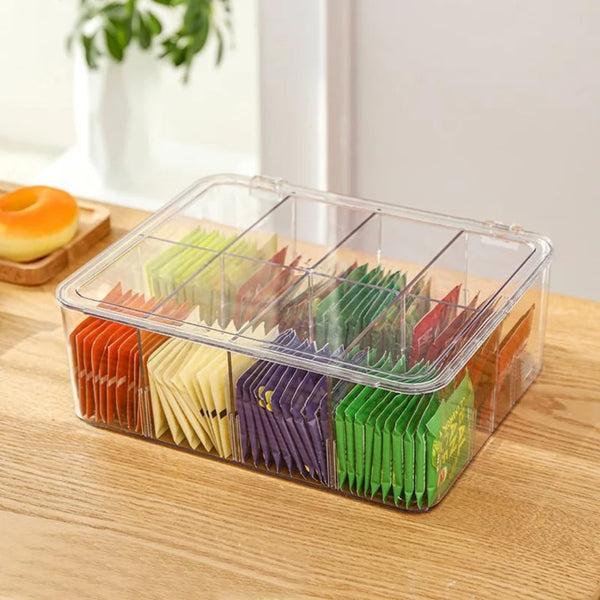 acrylic tea bag organizer with clear cover and divider compartments multi functional storage box for tea bags