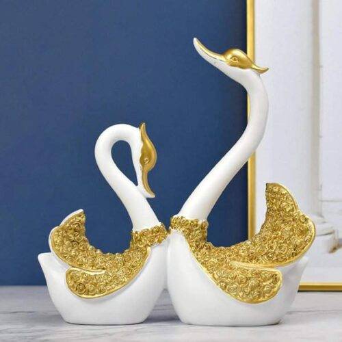 Pair Swan Resin Figurine Sculpture Statue