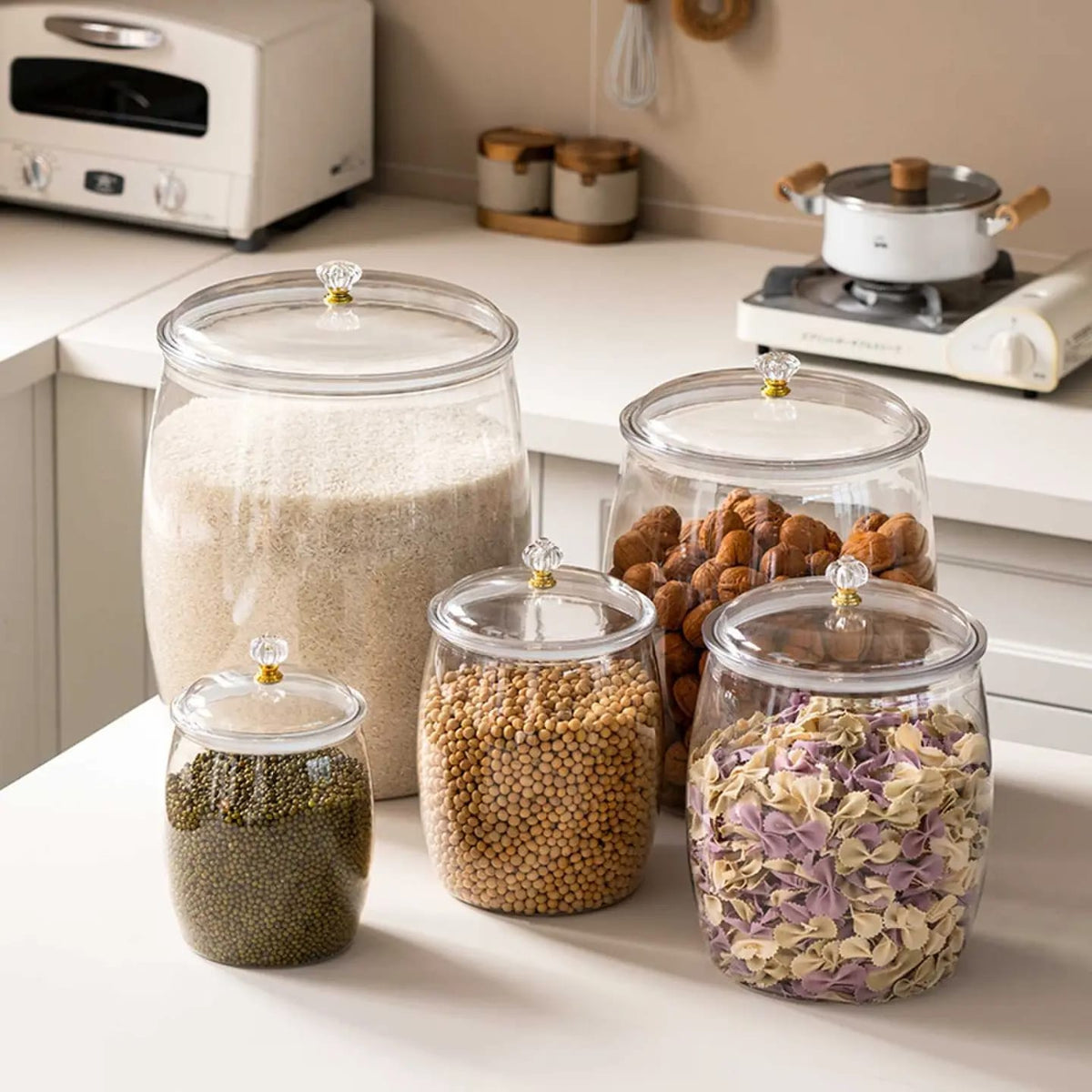 5 Piece Acrylic Storage Canister Set with Crystal Knob Lids