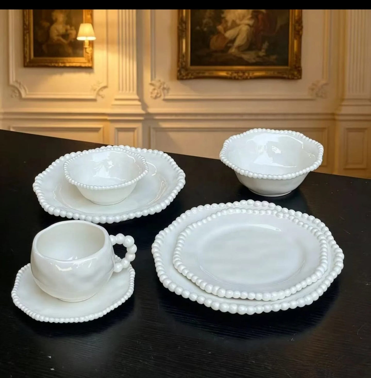 36 Piece Pearl Rim White Dinnerware Set
