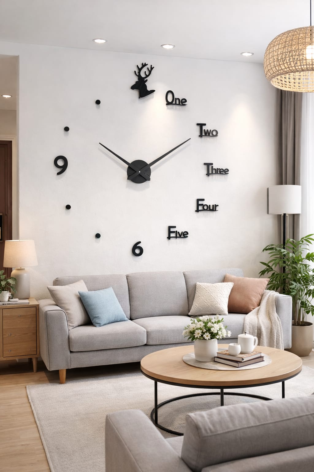 Wall Clock, 3D Roman Numeral Acrylic Mirror with Deco Deer 120cm Black