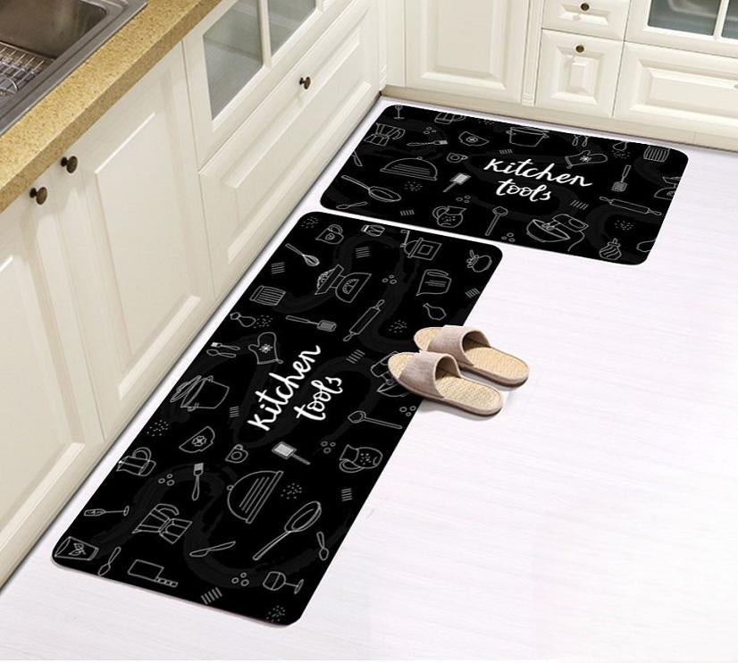 2Pc Kitchen Mat Set With Rubber Anti-Slip Bottom