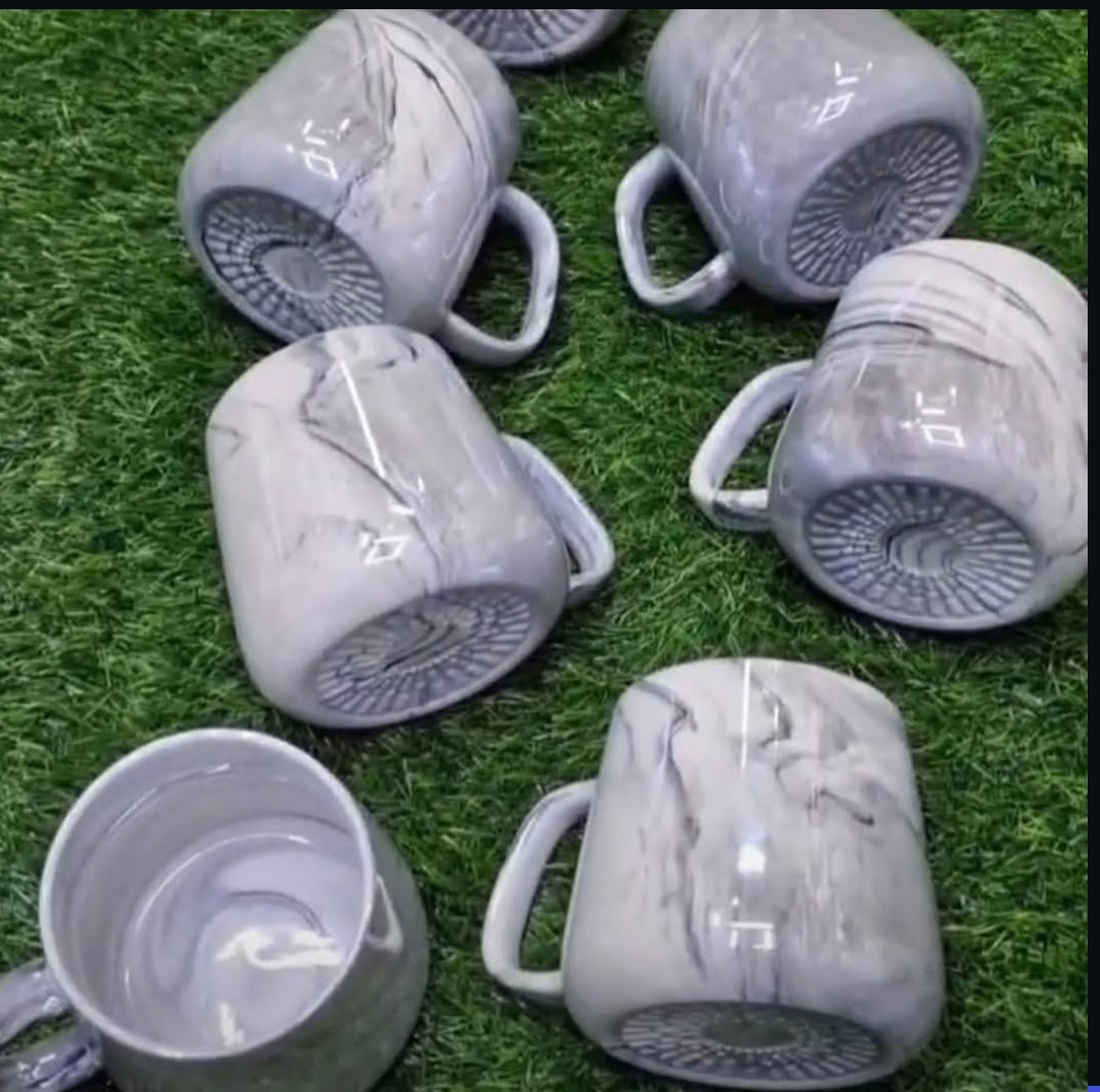 6 Pearl Marble Tea and Coffee Mugs in Pink or Grey