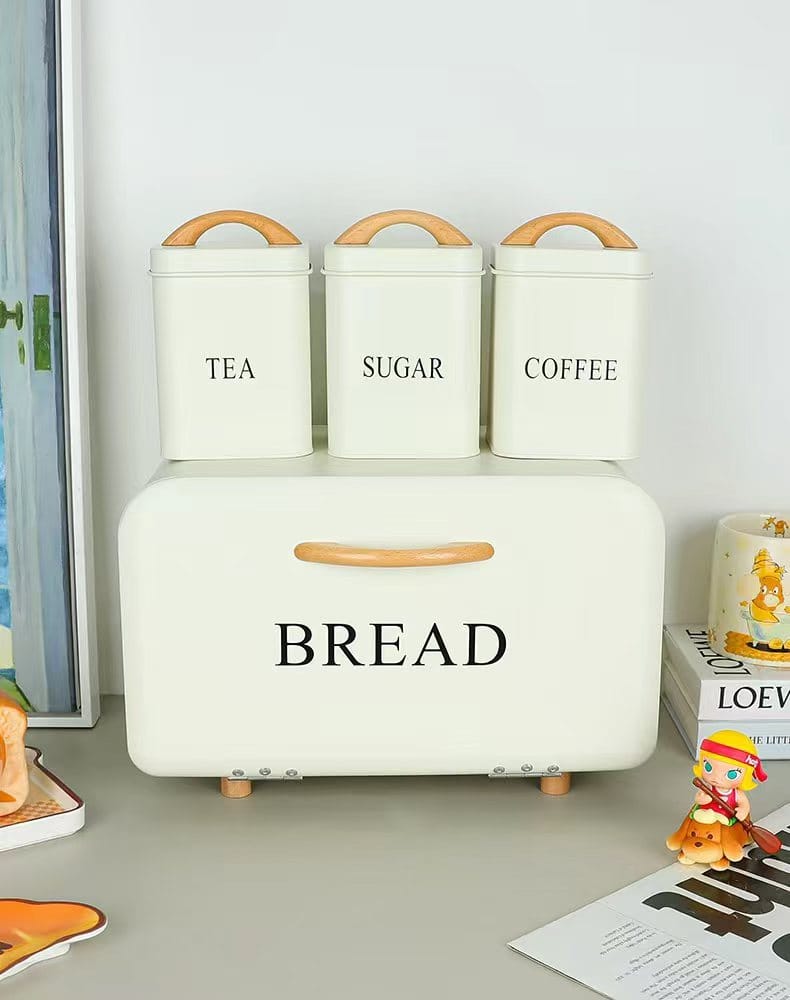 4 Piece Bread Bin and Tea Coffee Sugar Canister Set