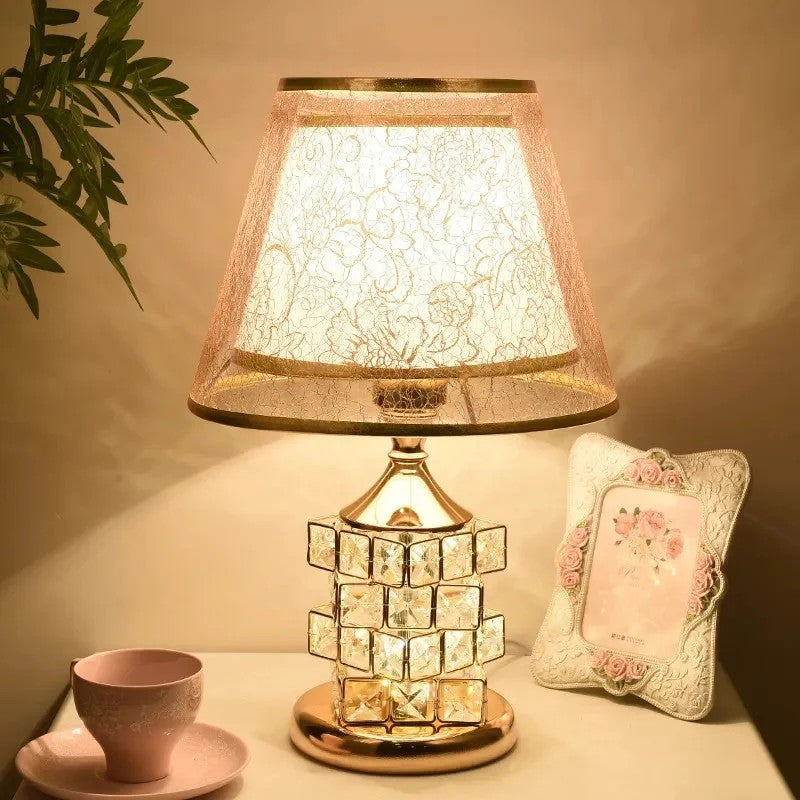 Gemelli Collections European Style Double Shade Crystal Table Lamp decorative bedside and living room lighting