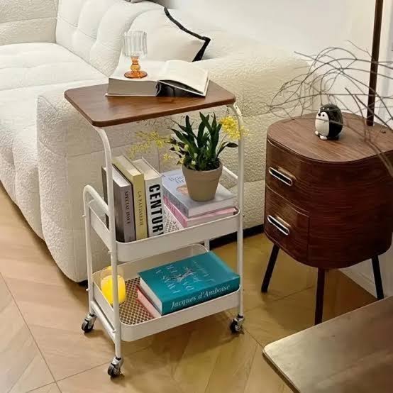 Wooden Top Double Mesh Tray Trolley Rack