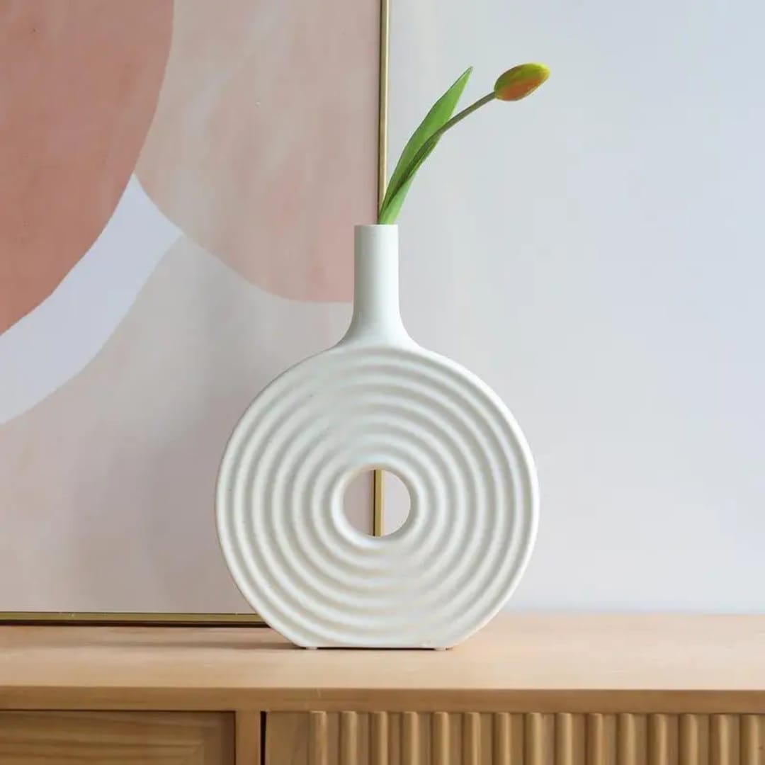 Decorative Round Elegant White Ceramic Vase