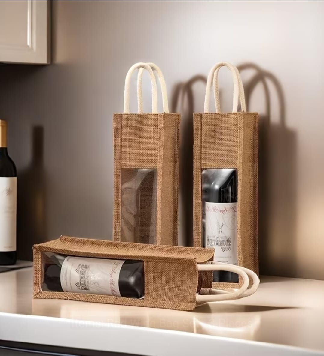 Rustic Christmas Jute Rope Wine Bottle Bag