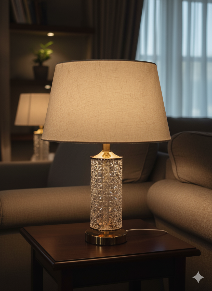 Crystal table lamp for elegant bedroom, living room, or office décor