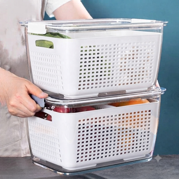 2-Piece Double Layer Refrigerator Storage Box Set